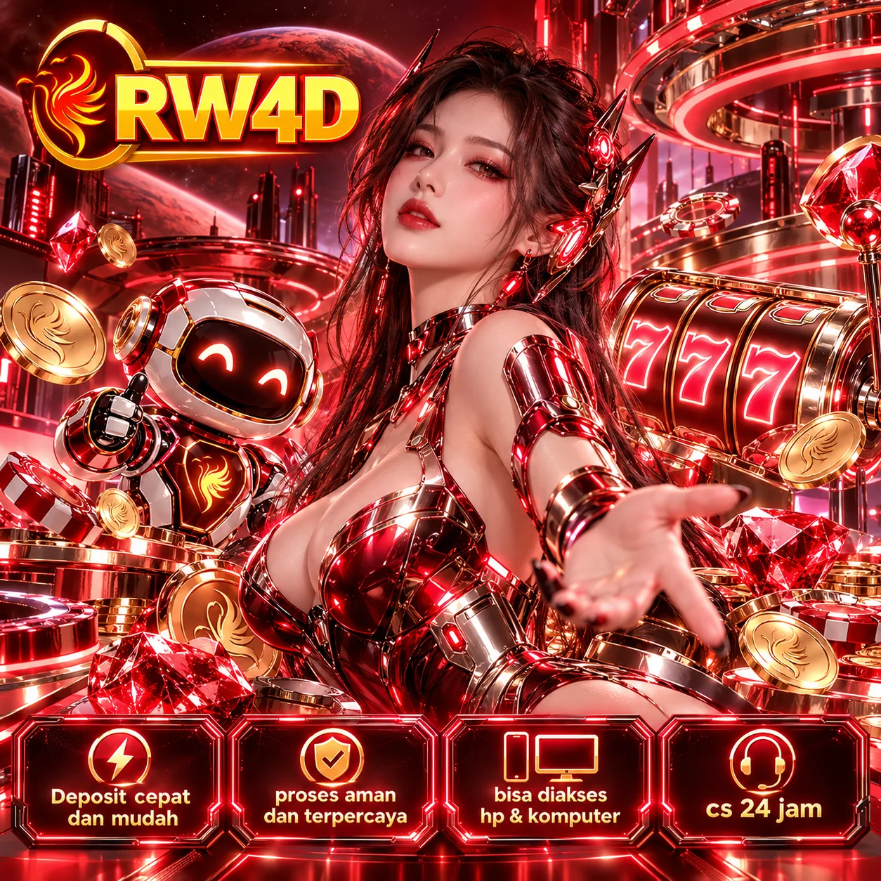 Banner RW4D 2 - poster game online merah emas dengan ilustrasi digital
