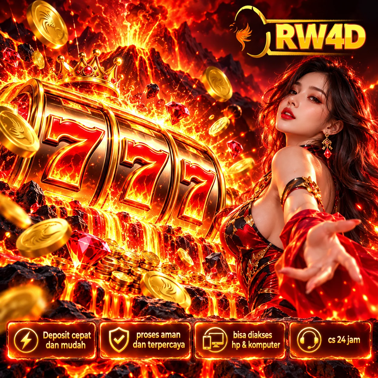 Banner RW4D 3 - poster game online merah emas dengan ilustrasi digital